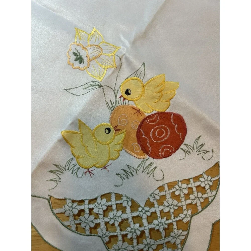 Easter Tablecloth 85x85cm Chick Egg Embroidery Lace Cutwork NWT Spring Cottage